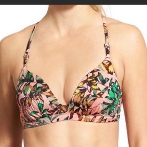 ATHLETA Estuary Aqualuxe Lotus Leaf Print Padded Bikini Top Swim Bathing Suit; M